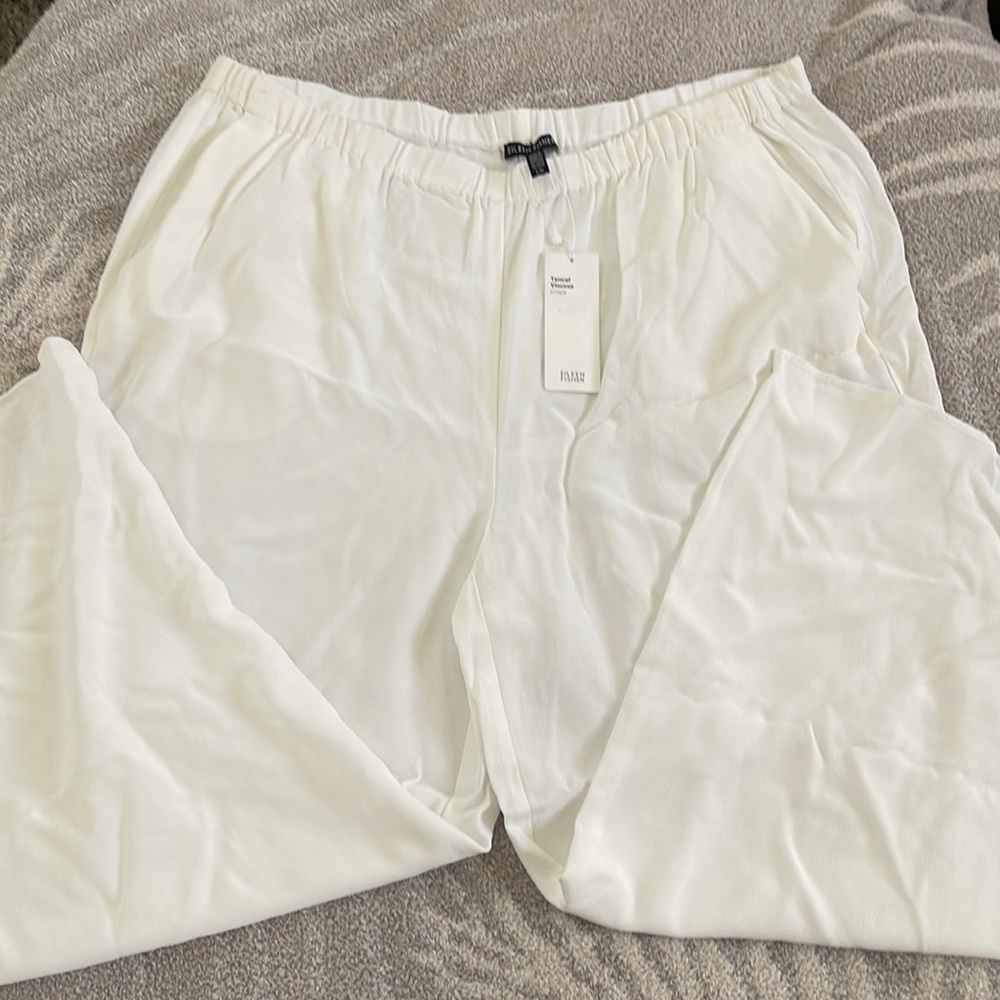 NWT Eileen Fisher Tencel Viscose Crepe White Pant (L)